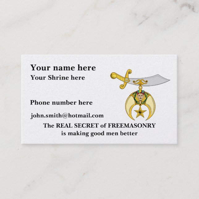 MASONIC / SHRINERS EMBLEM BUSINESS CARD (Front)