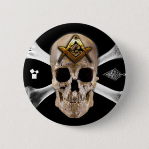 Masonic Skull & Bones Compass Square 2 Inch Round Button