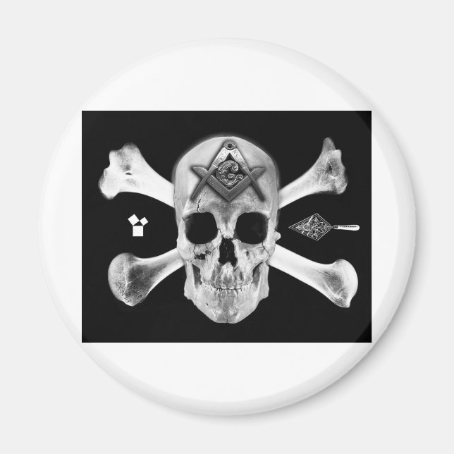 Masonic Skull & Bones, Square and Compass, Trowel, Magnet (Front)