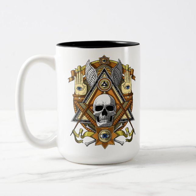 Masonic Skull Two-Tone Coffee Mug (Left)