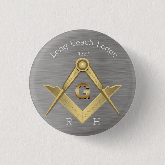 Masonic Square and Compass Monogram 1 Inch Round Button (Front)
