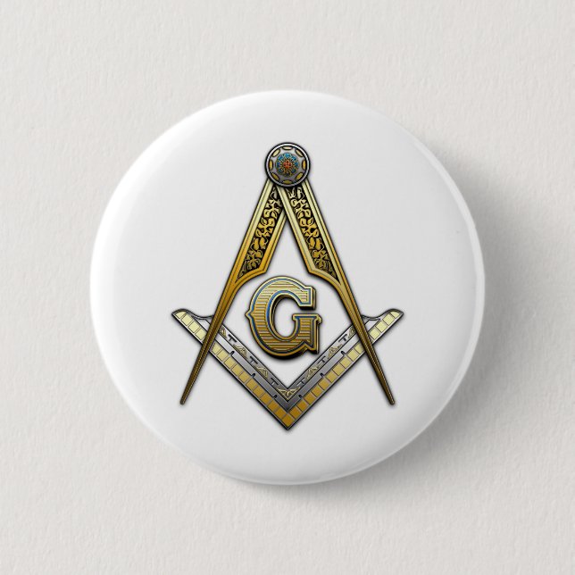 Masonic Square and Compasses 2 Inch Round Button (Front)