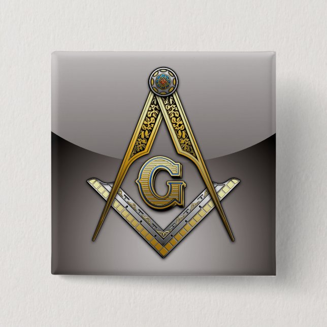 Masonic Square and Compasses 2 Inch Square Button (Front)