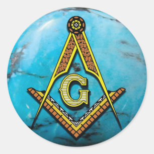 Masonic Square & Compass Turquoise Classic Round Sticker