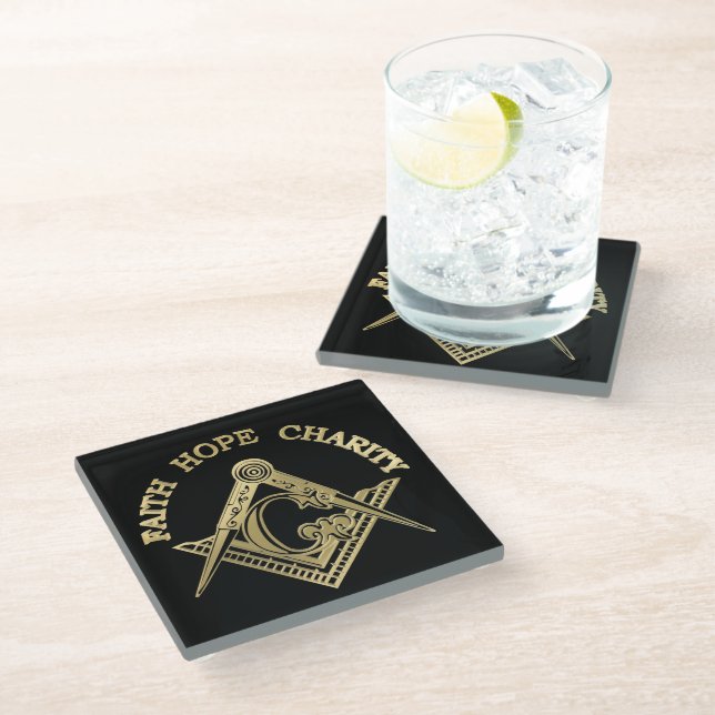 Masonic symbol glass coaster (Angled)