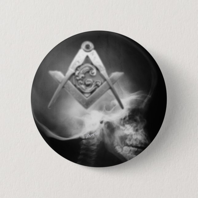 Masonic X-Ray Alien Skull 2 Inch Round Button (Front)
