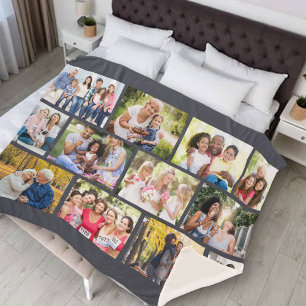 Masonry Grid 12 Photo Collage Grey Sherpa Blanket