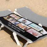 Masonry Grid 8 Photo Collage Family Black Beach Towel<br><div class="desc">Photo Collage beach towel with 8 of your own photos. Personalize the design further with your family name and tagline, such as best family ever. The photo template is set up to display your pictures in a trendy masonry grid using landscape and portrait formats. This design has a black background...</div>