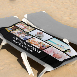 Masonry Grid 8 Photo Collage Family Black Beach Towel