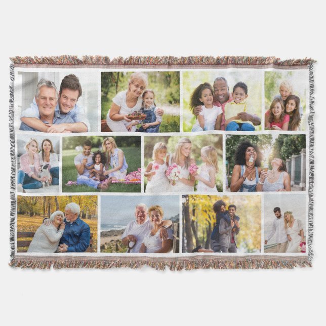 Masonry Grid Photo Collage 12 Family Pictures Throw Blanket (Front)