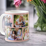 Masonry Grid Soft Pink 8 Photo Collage Coffee Mug<br><div class="desc">Personalized coffee mug with a trendy masonry grid style photo collage of your own photos. The design has a background colour of soft pink, which you can edit if you wish. (click "customize further" or message me for assistance). The photo template is set up for you to upload 8 of...</div>