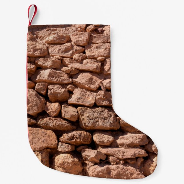 Masonry texture from large rough red stones. Weath Small Christmas Stocking (Front)