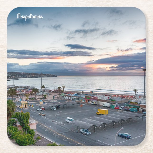 Maspalomas Sunrise Square Paper Coaster (Front)