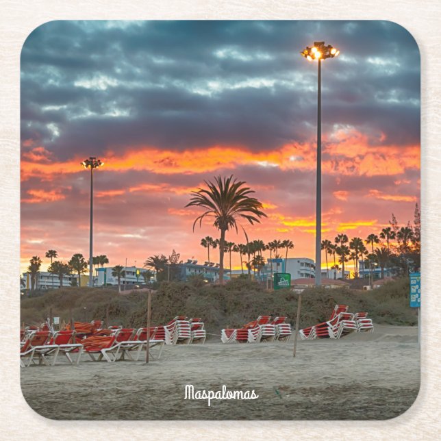 Maspalomas Sunset Square Paper Coaster (Front)