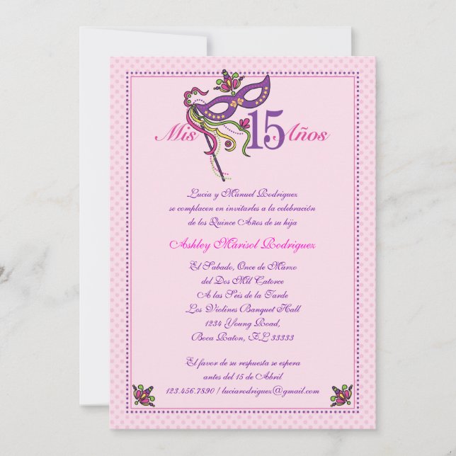 Masque 15 Quinceañera Invitation (Devant)