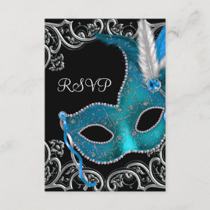 Masque argent bleu sarcelle RSVP pour soirée masqu