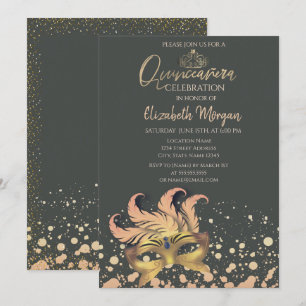 Masque,Confetti Dots Masquerade Quinceañera Invitation