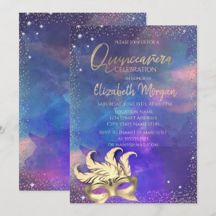 Masque,Confetti Dots Splash Quinceañera Invitation