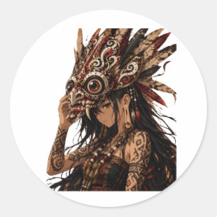 MASQUE DAYAK HUDOQ FEMME ART TRIBAL AUTOCOLLANTS