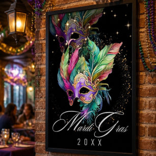Masque de Mascarade de Mardi Gras Affiche Noire