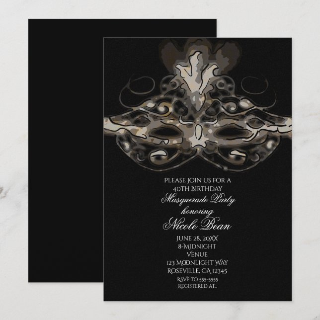 Masque de Mascarade Moderne Chic Invitation Dessin (Devant / Derrière)