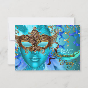Masque de plumes sarcelle or Mascarade Fête RSVP