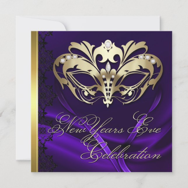 Masque d'or Purple Invitation de Nouvel An (Devant)