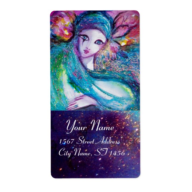 MASQUE EN BLEU, étincelles d'or rose vert (Devant)