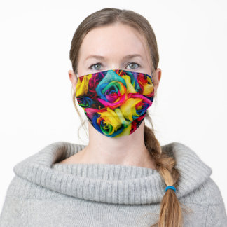 Masque En Tissu Aquarelle violette rose Fleurs Feuilles verts Noir