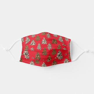 Masque En Tissu Arbres de Noël Empreintes de léopard en rouge tend