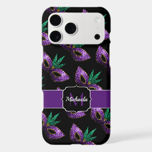 Masque Mardi Gras Violet Vert Paillettes Monogramm