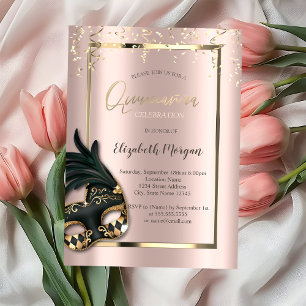 Masque Rose Gold Masquerade Quinceañera Invitation