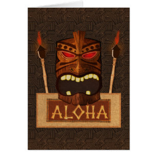 Masque Tiki en bois Vintage Rétro ALOHA Hawaïen