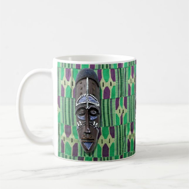 Masque Tribal Africain Vert Bleu Purple Café Mug (Gauche)