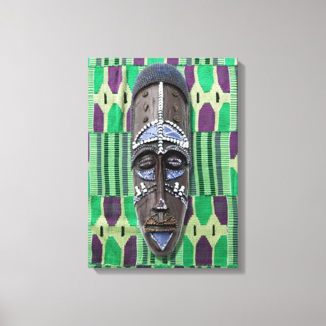 Masque Tribal Africain Vert Violet toile Imprimer (Recto)