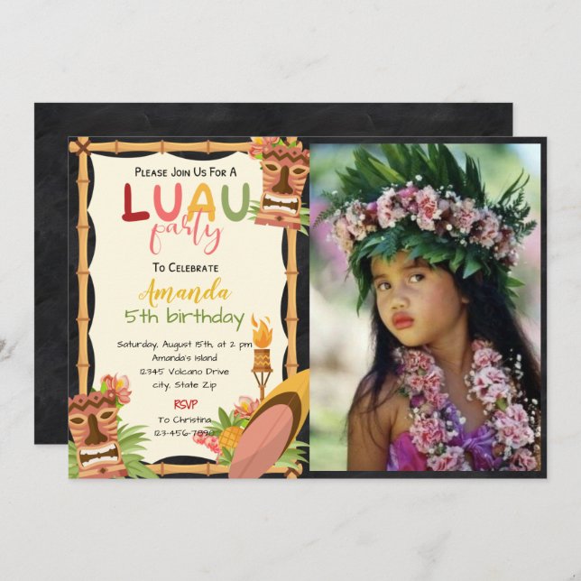 Masque tropical Luau Invitation Anniversaire Avec  (Devant / Derrière)