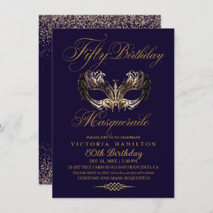 Masquerade 50e Anniversaire Blue Gold Invitation