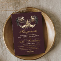 Masquerade 50th Birthday Burgundy Gold Mask