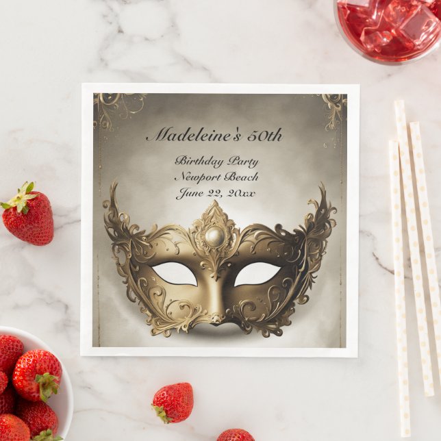 Masquerade Antique Venice Mask Chic 50th Birthday Napkin (Insitu)