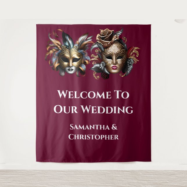 Masquerade ball face masks bridal couple elegant  tapestry (Front)