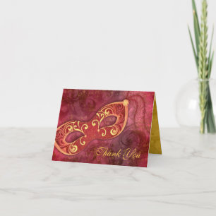 Masquerade Ball Mask Burgundy Wedding Thank You Card