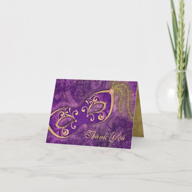 Masquerade Ball Mask Wedding Thank You Purple (Front)