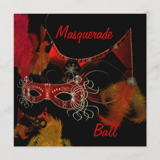 Masquerade Ball Masks Red Black Invite Party