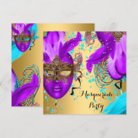 Masquerade Ball Party Purple Teal Blue Masks Gold