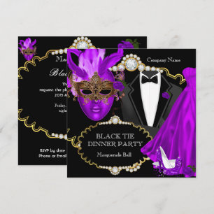 Masquerade Ball Purple Black Tie Dinner Party Invitation