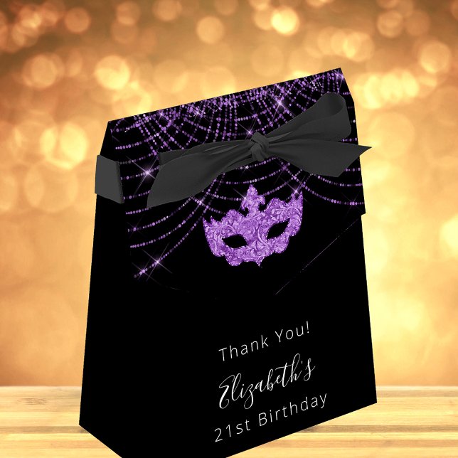 Masquerade birthday black purple glitter thank you favor box (Creator Uploaded)