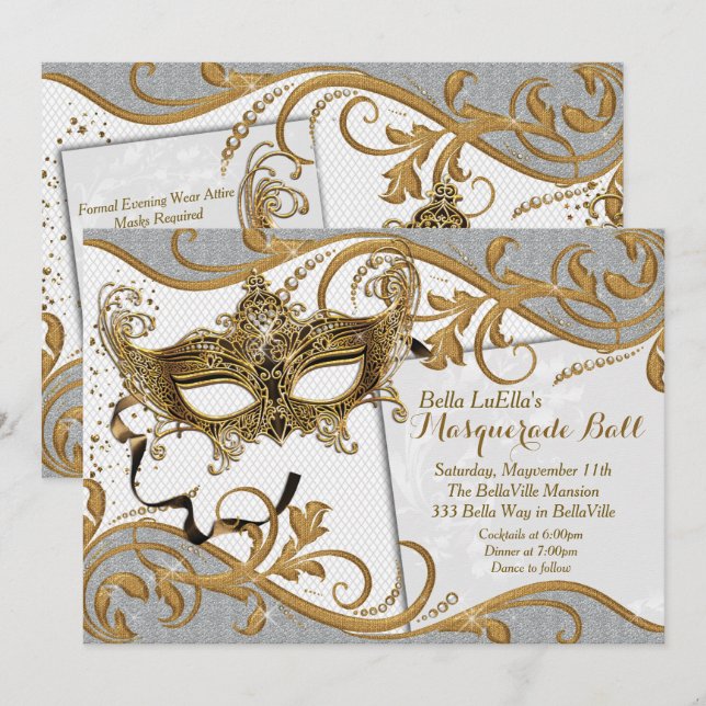 Masquerade Birthday Event Party Invitations (Front/Back)