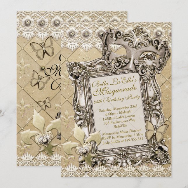 Masquerade Birthday Event Party Invitations (Front/Back)