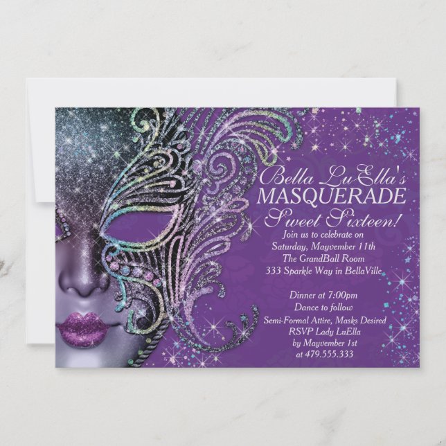 Masquerade Birthday Event Party Invitations (Front)