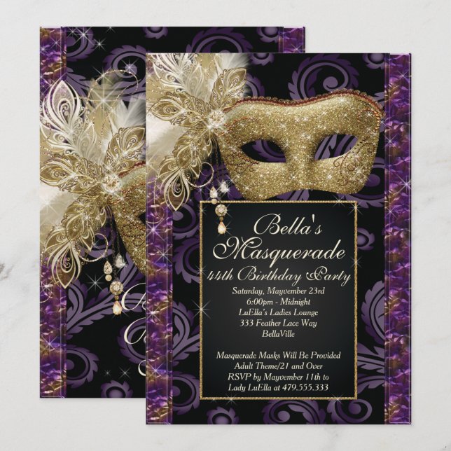 Masquerade Birthday Event Party Invitations (Front/Back)